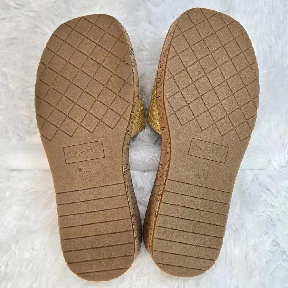 Calvin Klein Arzelia2 Women's Slip-On Natural 32mm Cork Sole Sandal 8 NIB